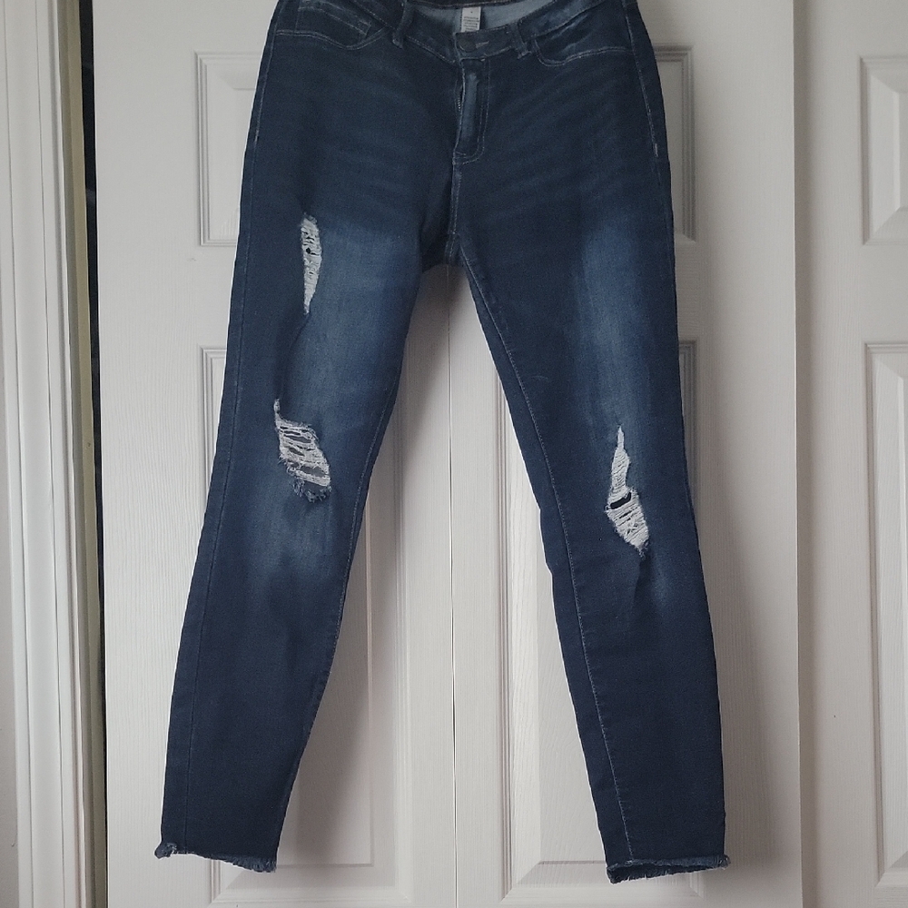 Refuge Dark Blue Distressed Skinny Jeans